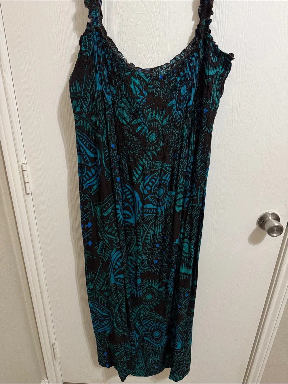 Karin Stevens Summer Maxi Dress Ruffled Straps Aztec Print Flowy Womens 14 Light